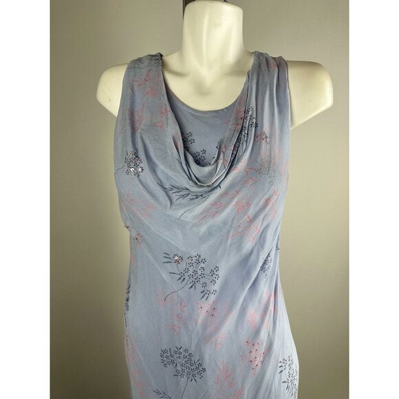Vtg 90s April Cornell Trading Lavender Purple Slinky Mesh Floral Cowl Neck Dress - Picture 5 of 7
